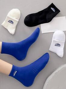 4pairs/set Ladies' Letter Design Blue & Black Short Socks For Spring And Summer - Multicolor - View 4