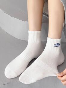 4pairs/set Ladies' Letter Design Blue & Black Short Socks For Spring And Summer - Multicolor - View 5