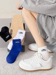 4pairs/set Ladies' Letter Design Blue & Black Short Socks For Spring And Summer - Multicolor - View 6