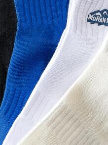 4pairs/set Ladies' Letter Design Blue & Black Short Socks For Spring And Summer - Multicolor - View 3