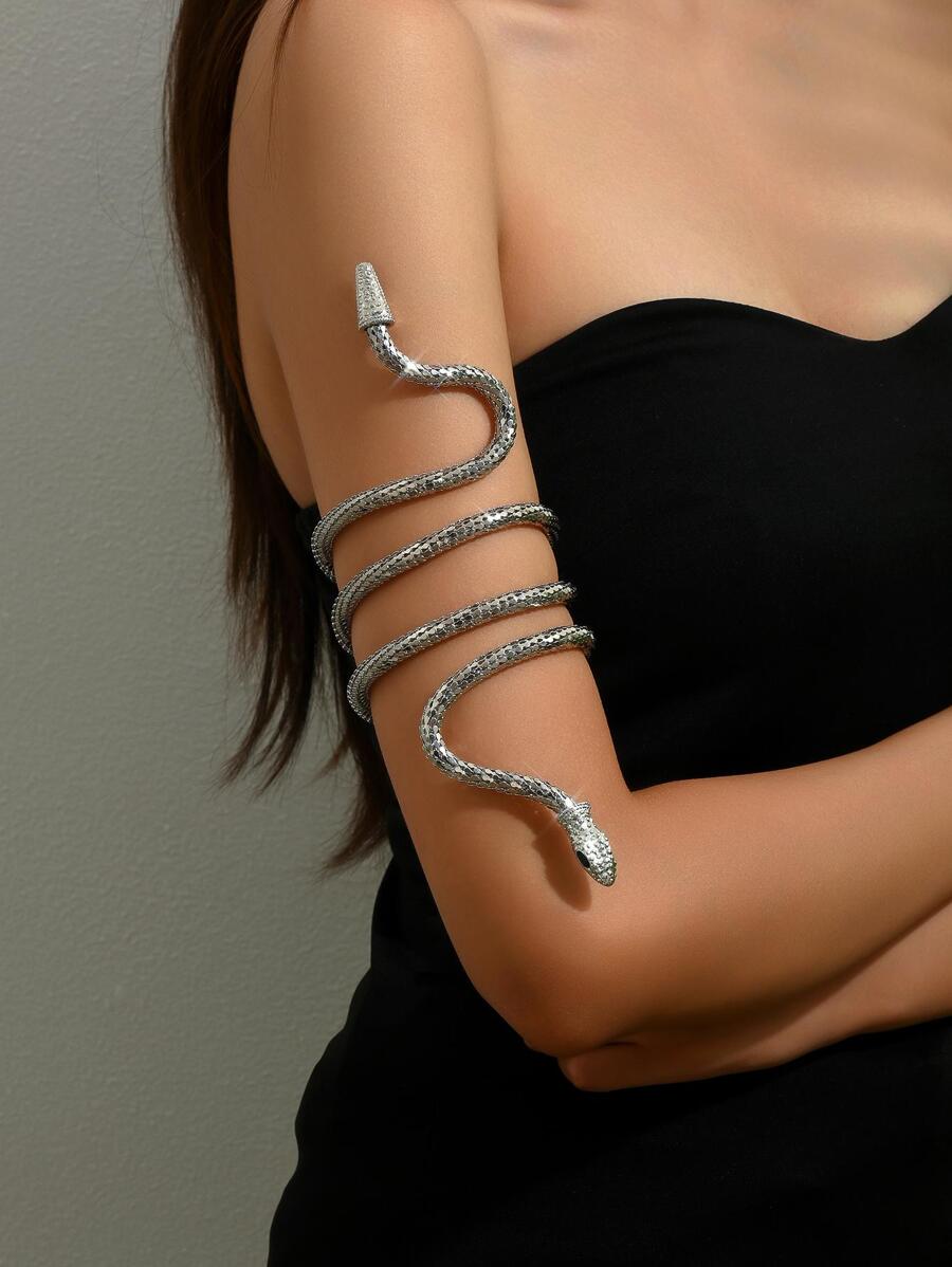 Snake Design Arm Cuff - Silver - View 1