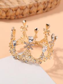 1入組女孩水鑽裝飾王冠設計魅力四射髮箍適用於生日派對 - 金色 - 查看 8
