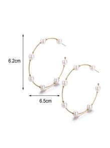 1 par de pendientes argolla grandes con perla, accesorios de joyería elegantes y de lujo coreanos para boda y fiesta