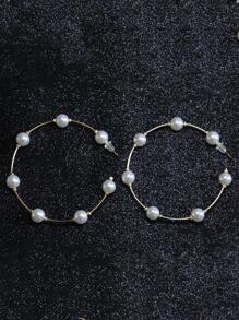 1 par de pendientes argolla grandes con perla, accesorios de joyería elegantes y de lujo coreanos para boda y fiesta