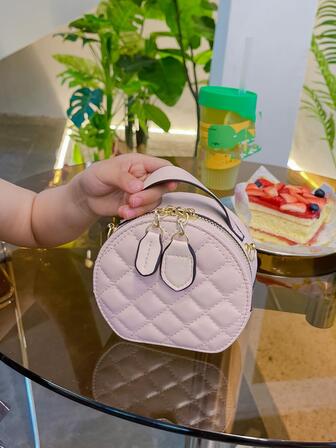 女孩衍縫PU皮革拉鍊時尚圓形包