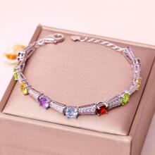 JOLEE 925銀手鏈,搭配彩色寶石(橄欖石,石榴石,天然水晶),適合作為女孩贈禮 - 彩色 - 查看 2