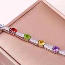 JOLEE 925銀手鏈,搭配彩色寶石(橄欖石,石榴石,天然水晶),適合作為女孩贈禮 - 彩色 - 查看 4