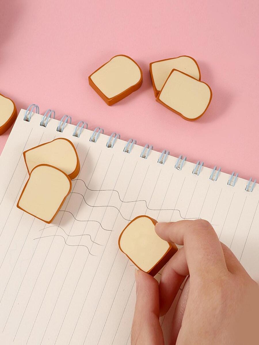 4 cái/bộ Ngẫu nhiên Mini Bánh mỳ Thiết kế Cục tẩy , Phim hoạt hình dễ thương Mini Bánh mì nướng Hình dạng Cao su Cục tẩy Văn phòng phẩm - Nhiều màu - Xem 1