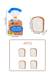 4 cái/bộ Ngẫu nhiên Mini Bánh mỳ Thiết kế Cục tẩy , Phim hoạt hình dễ thương Mini Bánh mì nướng Hình dạng Cao su Cục tẩy Văn phòng phẩm - Nhiều màu - Xem 7