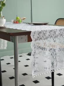 1 pieza Bandera rosa & con encaje con bordado decorativo mesa - Blanco - Ver 5