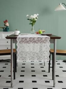 1 pieza Bandera rosa & con encaje con bordado decorativo mesa - Blanco - Ver 3