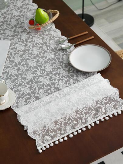 1入組玫瑰&蕾絲刺繡裝飾桌子旗