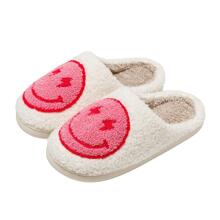 女士卡通臉圖案臥室拖鞋燈芯絨時尚粉色拖鞋