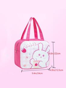 Cartoon Rabbit Pattern Lunch Bag, Large Capacity Tote Bag, Student Lunch Box Bag Insulated Lunch BagBack To School Lunch Kit School Stuff For School Lunch Box Bag Home Essentials Back To School Supplies - Hot Pink - View 5