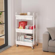 Multilayer Rolling Storage Cart with Drawer,Multifunctional Storage Organizer with Plastic Shelf & Metal Wheels,Storage Rack for Kitchen,Bathroom,Living Room,Office - 白色 - 查看 4