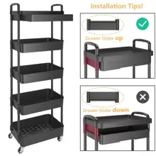 Multilayer Rolling Storage Cart with Drawer,Multifunctional Storage Organizer with Plastic Shelf & Metal Wheels,Storage Rack for Kitchen,Bathroom,Living Room,Office - màu đen - Xem 11