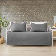 3 Piece Dark Grey Daybed Cover Set Twin Reversible Cozy Daybed Bedding Sets Double Sided Quilting Bedspread Coverlet Geometric Print Day Bed Cover All Season for Twin Bed with 2 Standard Shams,39"x75 - Dark Grey - View 1