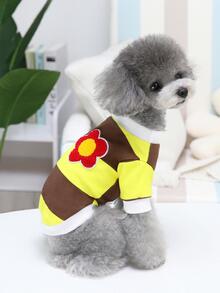 CHONGBAOBAO 寵物珊瑚絨毛衣，有花卉圖案和按扣，適用於貓狗泰迪吉娃娃等寵物服裝 - 黃色 - 查看 4