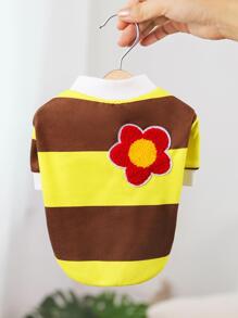 CHONGBAOBAO 寵物珊瑚絨毛衣，有花卉圖案和按扣，適用於貓狗泰迪吉娃娃等寵物服裝 - 黃色 - 查看 1