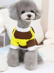 CHONGBAOBAO 寵物珊瑚絨毛衣，有花卉圖案和按扣，適用於貓狗泰迪吉娃娃等寵物服裝 - 黃色 - 查看 2