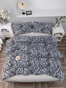3 cái/bộ Bộ Chăn Ga Gối Họa Tiết Ngựa Vằn, 1 Vỏ Chăn Và 2 Vỏ Gối, Bộ Ga Giường Vải Gia Đình Hiện Đại - Đen và trắng - Xem 4