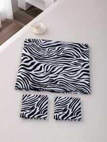 3 cái/bộ Bộ Chăn Ga Gối Họa Tiết Ngựa Vằn, 1 Vỏ Chăn Và 2 Vỏ Gối, Bộ Ga Giường Vải Gia Đình Hiện Đại - Đen và trắng - Xem 9