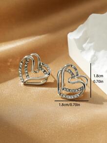 Aboocag 1pair Stainless Steel Double Layers Heart & Cubic Zirconia Stud Earrings Valentines,Mom,Mother,Mother's Day,Gift - Silver - View 3