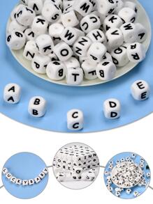 12mm Silicone Alphabet Beads, Diy Necklace Bracelet Craft Kit, Cubic Alphabet Square Beads A-z