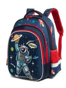 Mochila para niños de gran capacidad con diseño de astronauta de unicornio con temática espacial de 17 pulgadas con estampado de corazón y torre Eiffel, protección liviana y para la columna vertebral, mochila escolar de cubierta dura para estudiantes de primaria y secundaria - Azul - Ver 2