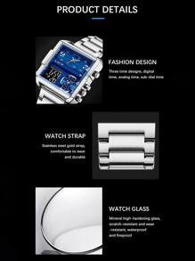 LIGE Hombres 1 pieza Reloj digital plata de acero inoxidable con tira negocio impermeable cuadrado esfera , para decoración diaria - Plateado - Ver 5