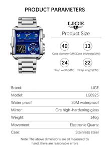 LIGE Hombres 1 pieza Reloj digital plata de acero inoxidable con tira negocio impermeable cuadrado esfera , para decoración diaria - Plateado - Ver 9