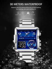 LIGE Hombres 1 pieza Reloj digital plata de acero inoxidable con tira negocio impermeable cuadrado esfera , para decoración diaria - Plateado - Ver 4