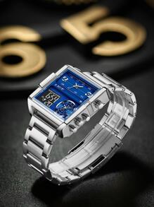 LIGE Hombres 1 pieza Reloj digital plata de acero inoxidable con tira negocio impermeable cuadrado esfera , para decoración diaria - Plateado - Ver 7