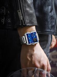 LIGE Hombres 1 pieza Reloj digital plata de acero inoxidable con tira negocio impermeable cuadrado esfera , para decoración diaria - Plateado - Ver 6