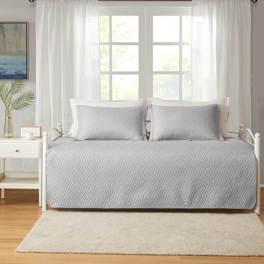 3 Piece Dark Grey Daybed Cover Set Twin Reversible Cozy Daybed Bedding Sets Double Sided Quilting Bedspread Coverlet Geometric Print Day Bed Cover All Season for Twin Bed with 2 Standard Shams,39"x75 - 淺灰色 - 查看 1