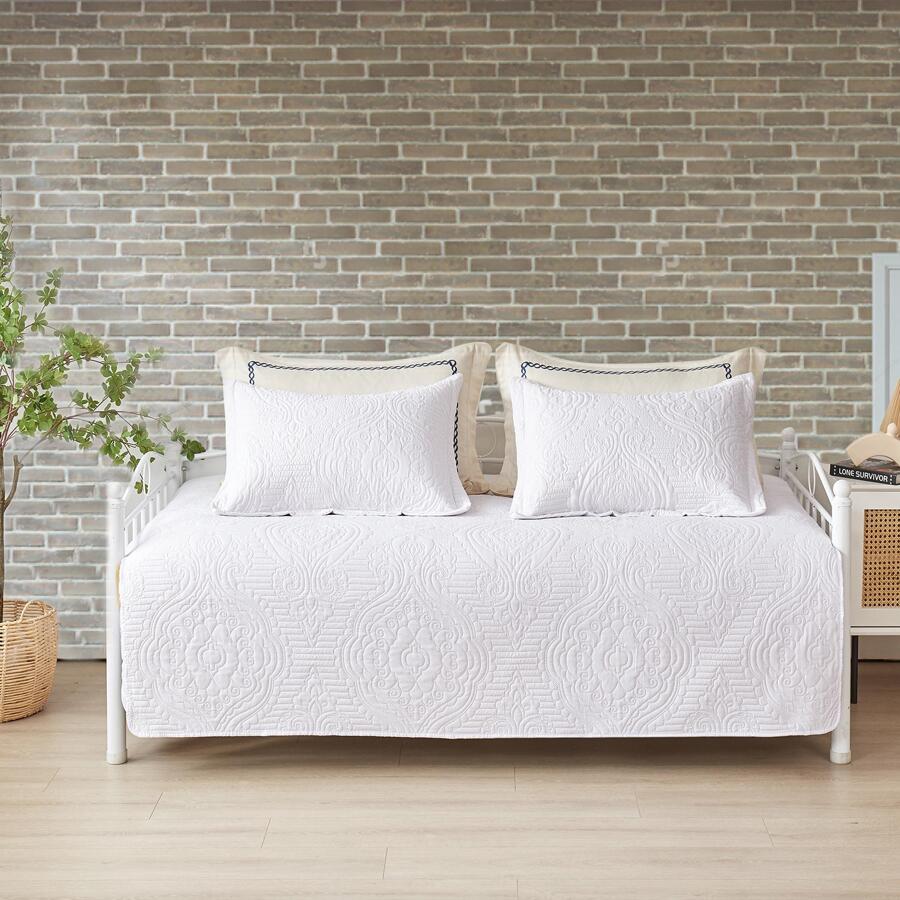3 Piece Dark Grey Daybed Cover Set Twin Reversible Cozy Daybed Bedding Sets Double Sided Quilting Bedspread Coverlet Geometric Print Day Bed Cover All Season for Twin Bed with 2 Standard Shams,39"x75 - 白色 - 查看 1