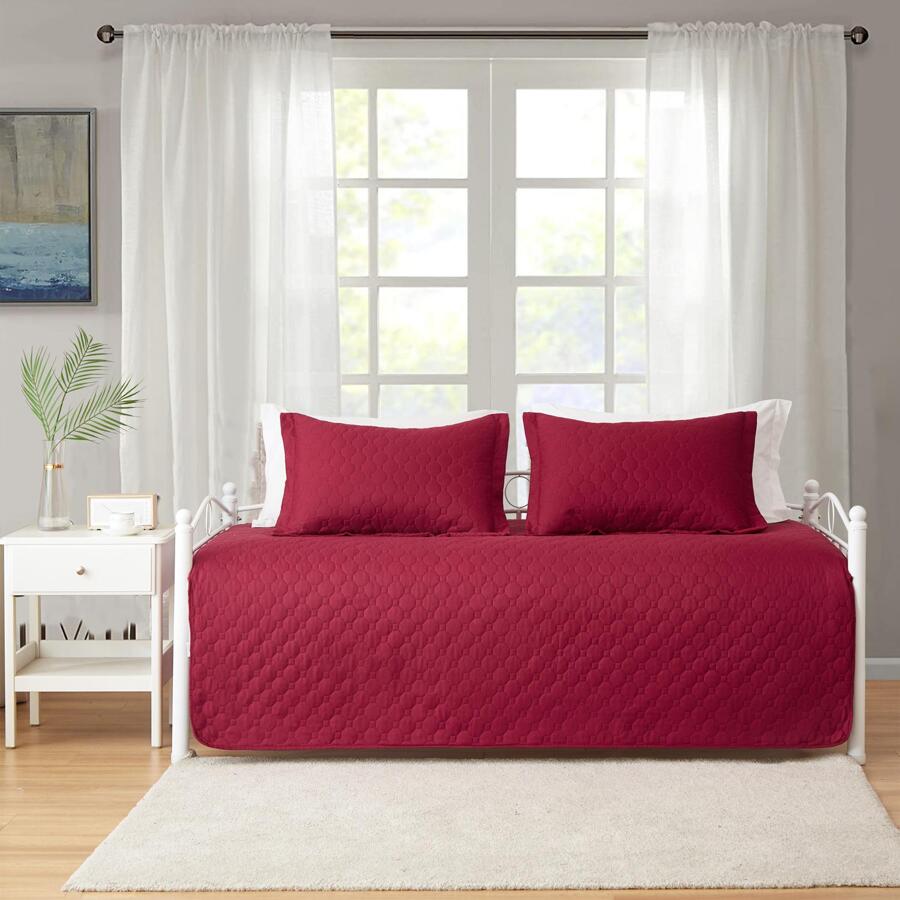 3 Piece Dark Grey Daybed Cover Set Twin Reversible Cozy Daybed Bedding Sets Double Sided Quilting Bedspread Coverlet Geometric Print Day Bed Cover All Season for Twin Bed with 2 Standard Shams,39"x75 - 酒紅色 - 查看 1