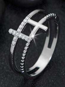 1入組時尚銅方晶鋯石十字架裝飾圓環適用於情侶適合情人節禮品 - 銀色 - 查看 1
