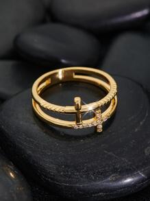 1 pieza Anillo de pareja con decoración de cruz de cobre y circonita cúbica, regalo del Día de San Valentín
