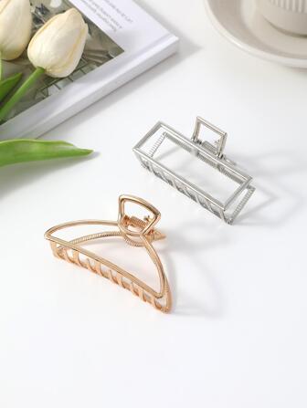 2pcs Minimalist Hair Claw Casual Gold Head Piece