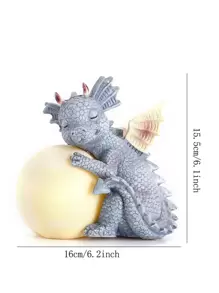 Dragón de resina que sostiene un adorno de bola de luz transparente - Gris - Ver 3