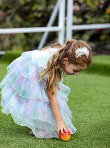 Niñas Vestido de malla ribete con fruncido - Multicolor - Ver 3