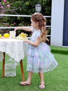 Niñas Vestido de malla ribete con fruncido - Multicolor - Ver 6