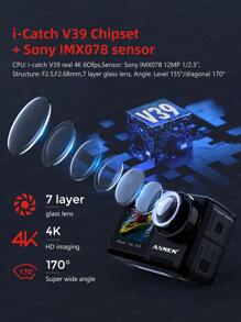 Camera hành động AXNEN AX8 4K 60FPS 20MP với màn hình cảm ứng Vlog Camera chống nước dưới nước Video Ổn định EIS Camera mũ bảo hiểm zoom 8X (Bộ phụ kiện có điều khiển từ xa) - Đen và trắng - Xem 6