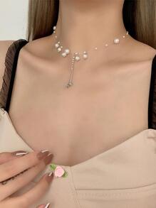 1 chiếc vòng cổ ngọc trai giả đơn giản thời trang Hàn Quốc sáng tạo cá nhân hóa - Vàng - Xem 4