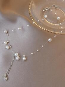 1 chiếc vòng cổ ngọc trai giả đơn giản thời trang Hàn Quốc sáng tạo cá nhân hóa - Vàng - Xem 5