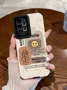 1pc Cartoon Smile Face Print Leather & Tpu Phone Case Compatible With IPhone11,12,13,14,12promax,13promax,15,15pro,15plus,15promax, Compatible With Samsung A11,A12,A20s,A32,A50,A51,A52,A71,A73,S20fe,S21,S22 - Multicolor - View 5