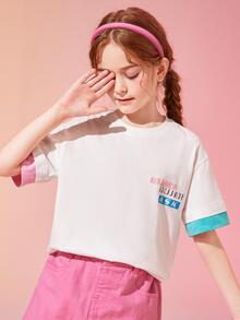 Tops con gái Hoạt hình Lá thư Giải trí - trắng - Xem 2