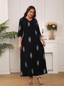 In Đồ họa Cổ v Đầm Tunic - màu đen - Xem 10