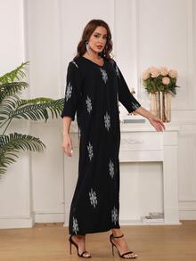In Đồ họa Cổ v Đầm Tunic - màu đen - Xem 7